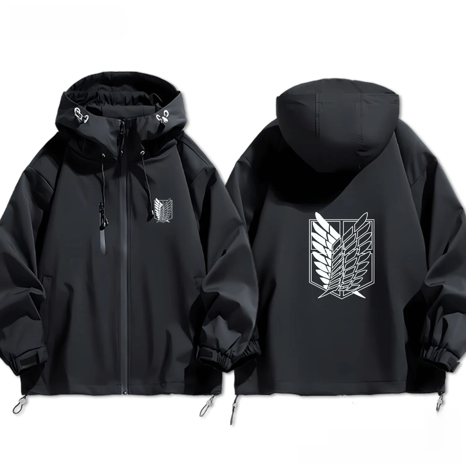 自由の翼進撃の巨人アニメ漫画カジュアルフード付きジャケットメンズレディースアウトドアポリエステル繊維防水ジッパー開閉