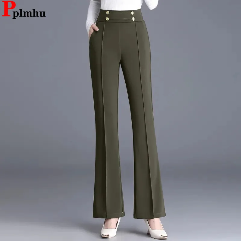 

Elegant Office Lady Ankle-length Flare Pant Classic Spring Fall Work Wear Straight Trouser Formal Women High Waist Suit Spodnies