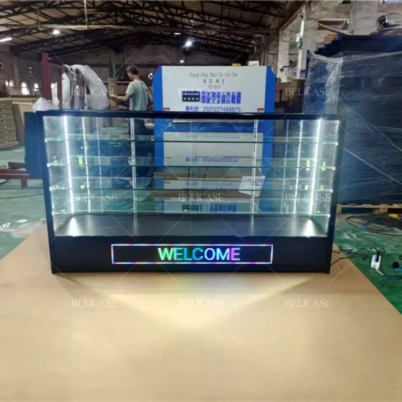 Customized.6 Feet Display Cabinet Retail Shop Thick Aluminum Glass Counter Display With Led Screen And Led Light