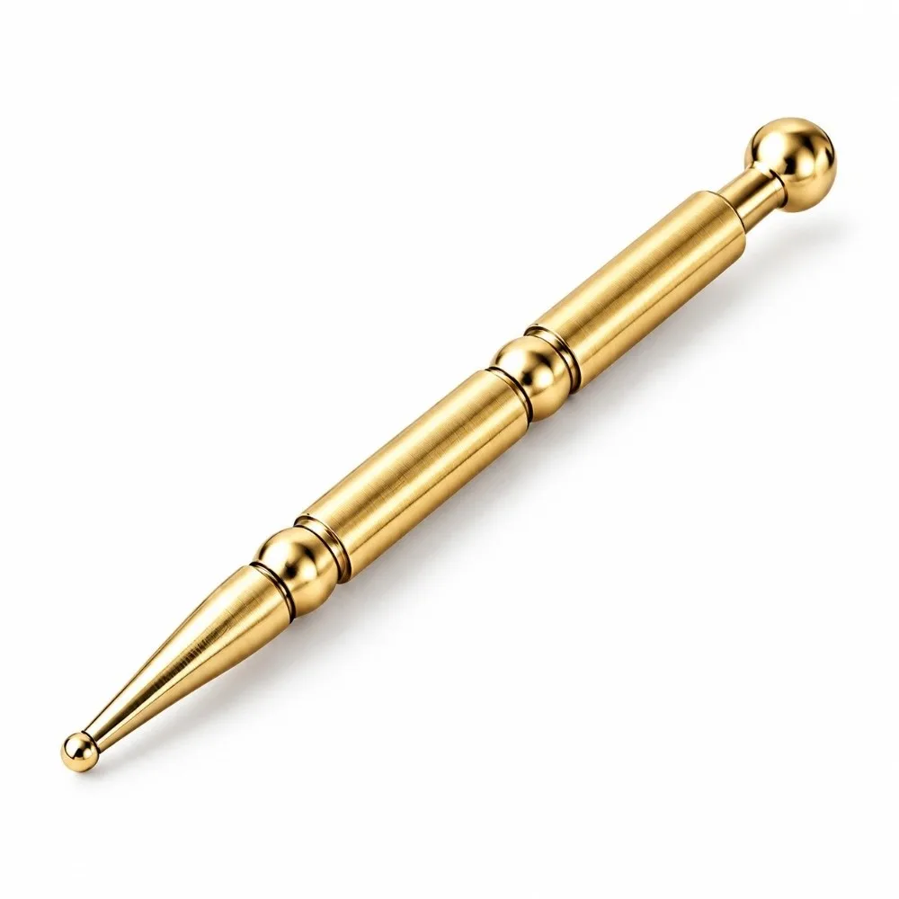 Brass Acupressure Pen Dual Head Smooth Surface Facial Reflexology Tools Manual Operation Portable Trigger Point Massage Tool