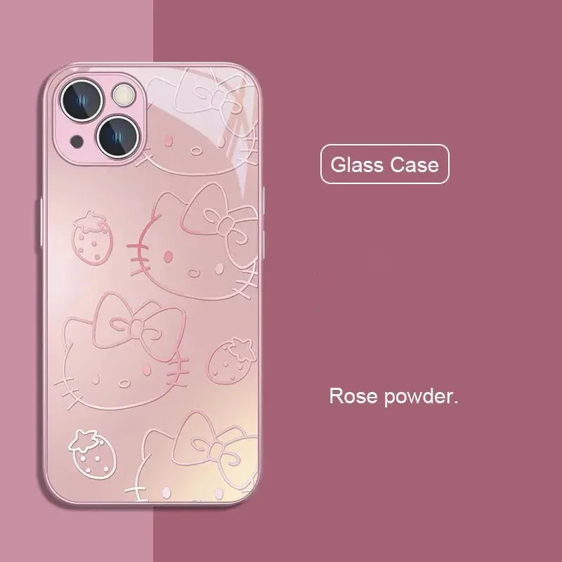 Luxury Hello Kitty Metallic-Color Phone Case For IPhone X XR XS 16 15 14 13 12 Mini 11 Pro Max 7 8 SE 20 Plus Glass Hard Cover