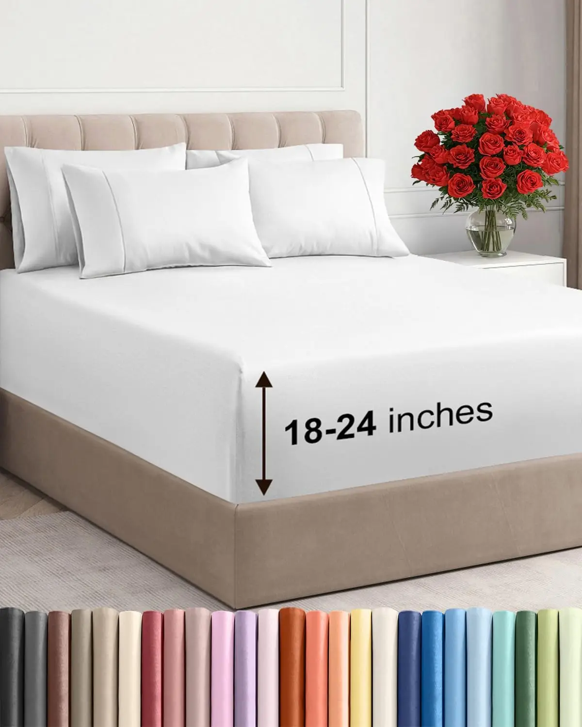 

Комплект постельного белья King Size из 6 предметов - с глубокими карманами, дышащий, охлаждающий, роскошный гостиничный комплект для всех - мягкий, не мнется, белый