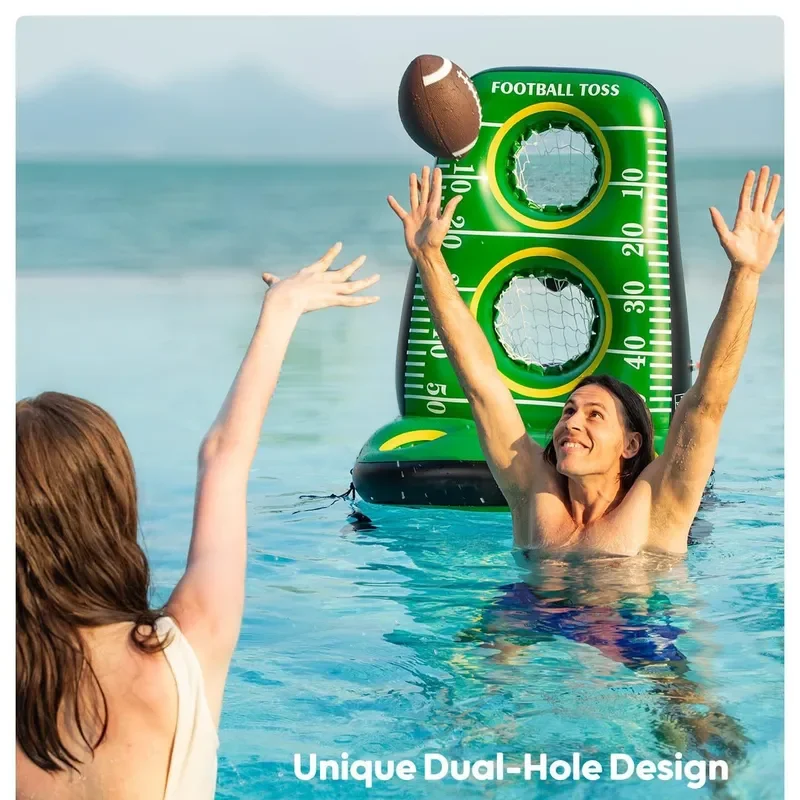 Inflatable Water Rugby Toss Game Floating Pool Toy for Kids Adults Summer Beach Party Entertainment Target Throwing Rack