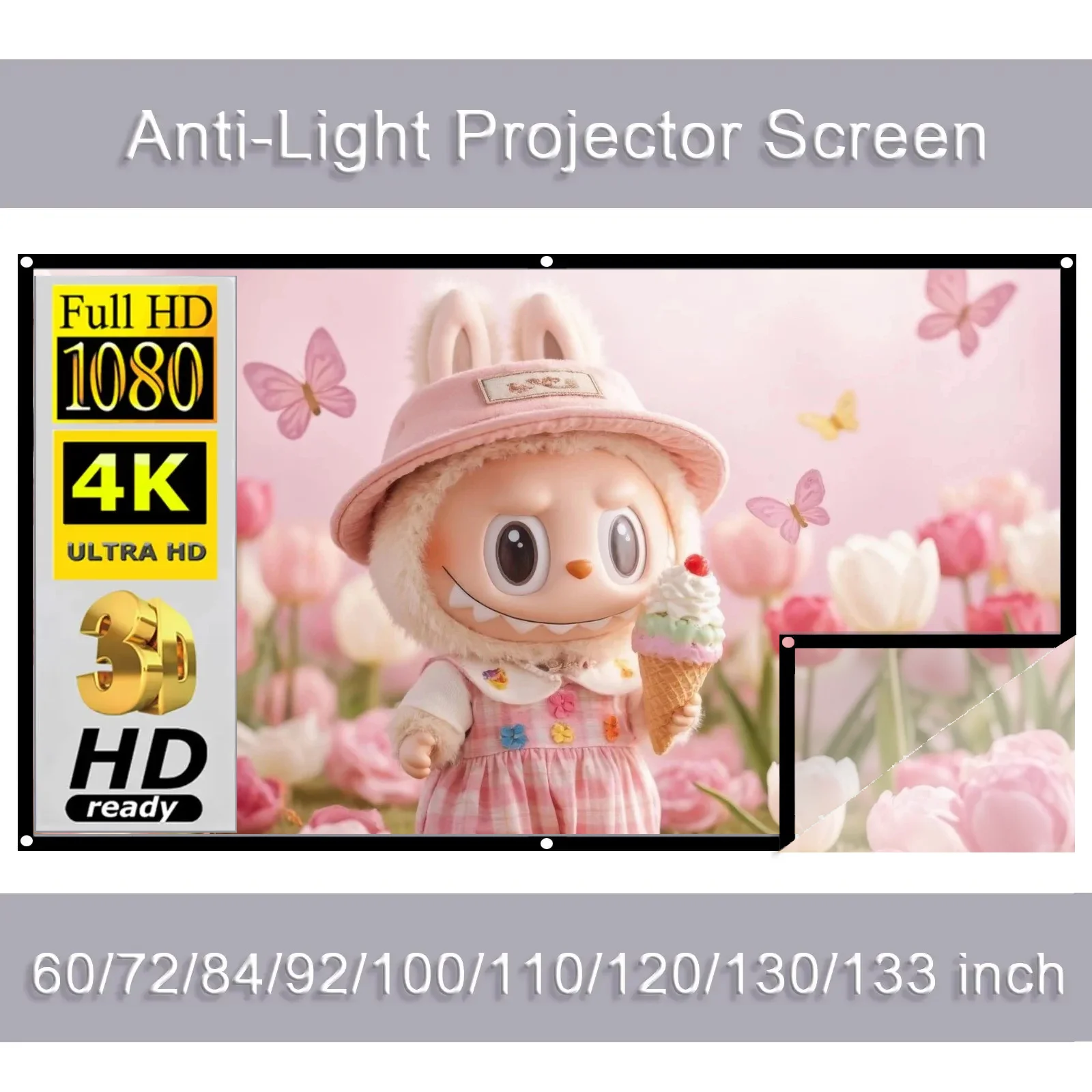 

Simple Portable Projector Screen Anti Light Reflective Fabric Cloth for Home Outdoor Office HD 3D 4K Curtain Increase Brightness