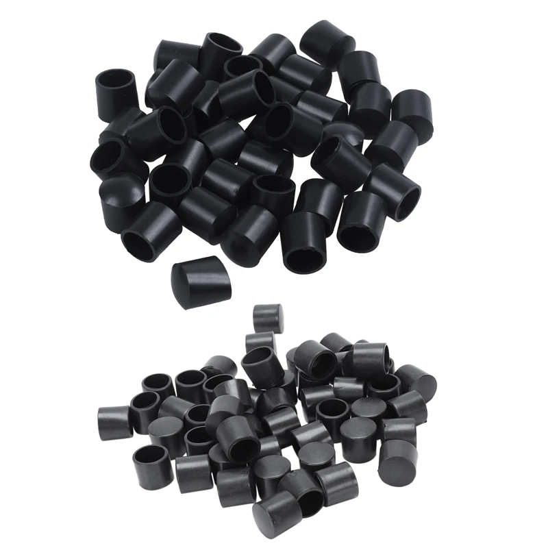 90 Pcs Black Rubber PVC Flexible Round End Cap Foot Cover, 40 Pcs 10Mm & 50 Pcs 12Mm