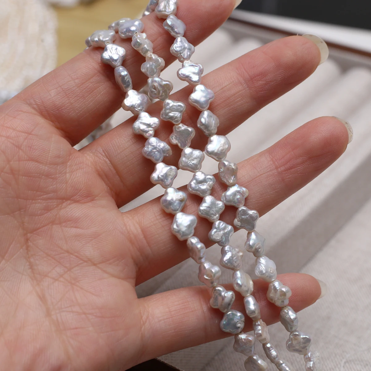 Four-Leaf Clover Pearl Natural Freshwater White Pearl For Jewelry Making DIY Necklace Earrings Bracelet Accessory Length 36cm