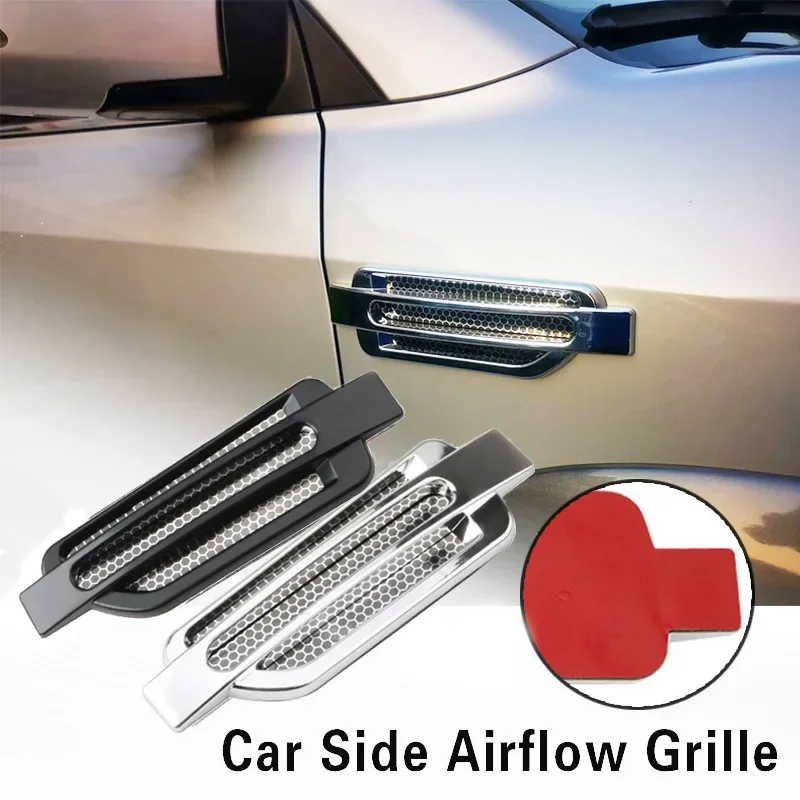 1Pair Car Hood Side Vent Air Flow Spoiler Racing Intake Grille Trim Duct Chrome Black Sticker Exterior Accessories Decorative