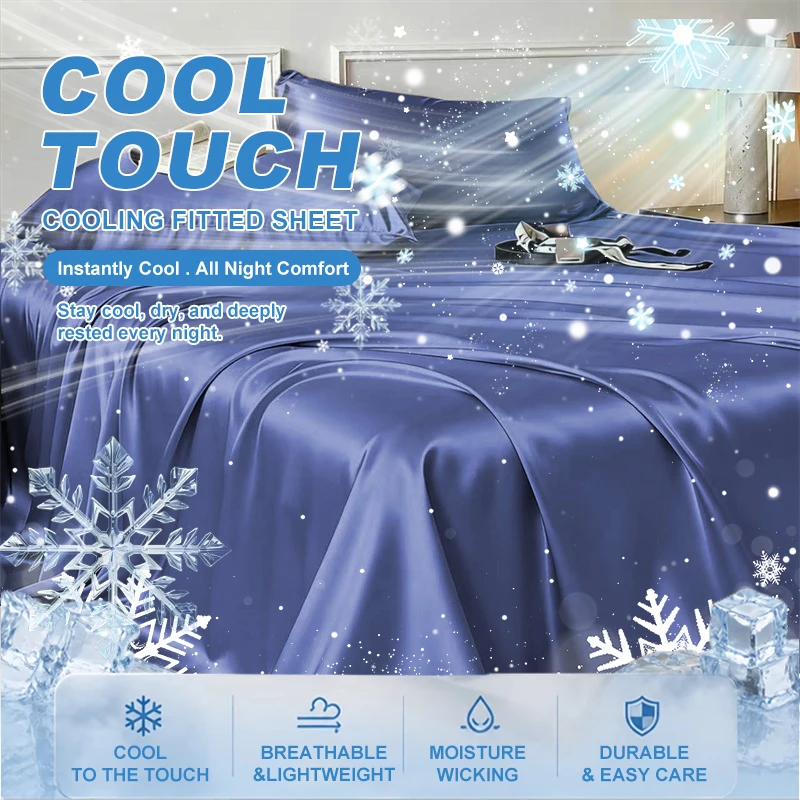 Summer Cooling Satin Bedsheet Breathable Comfortable Ice Silk Fabric Solid Color Flat Sheet Luxury Bedding Sheet No Pillowcase