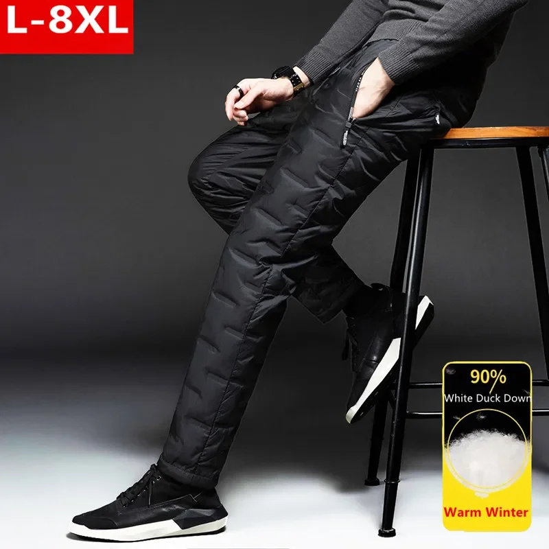 Spodnie puchowe męskie Outdoor Wadded Winter 8XL 7XL 6XL Jogger Ciepłe wodoodporne spodnie termiczne Plus Size Odzież odporna na zimno