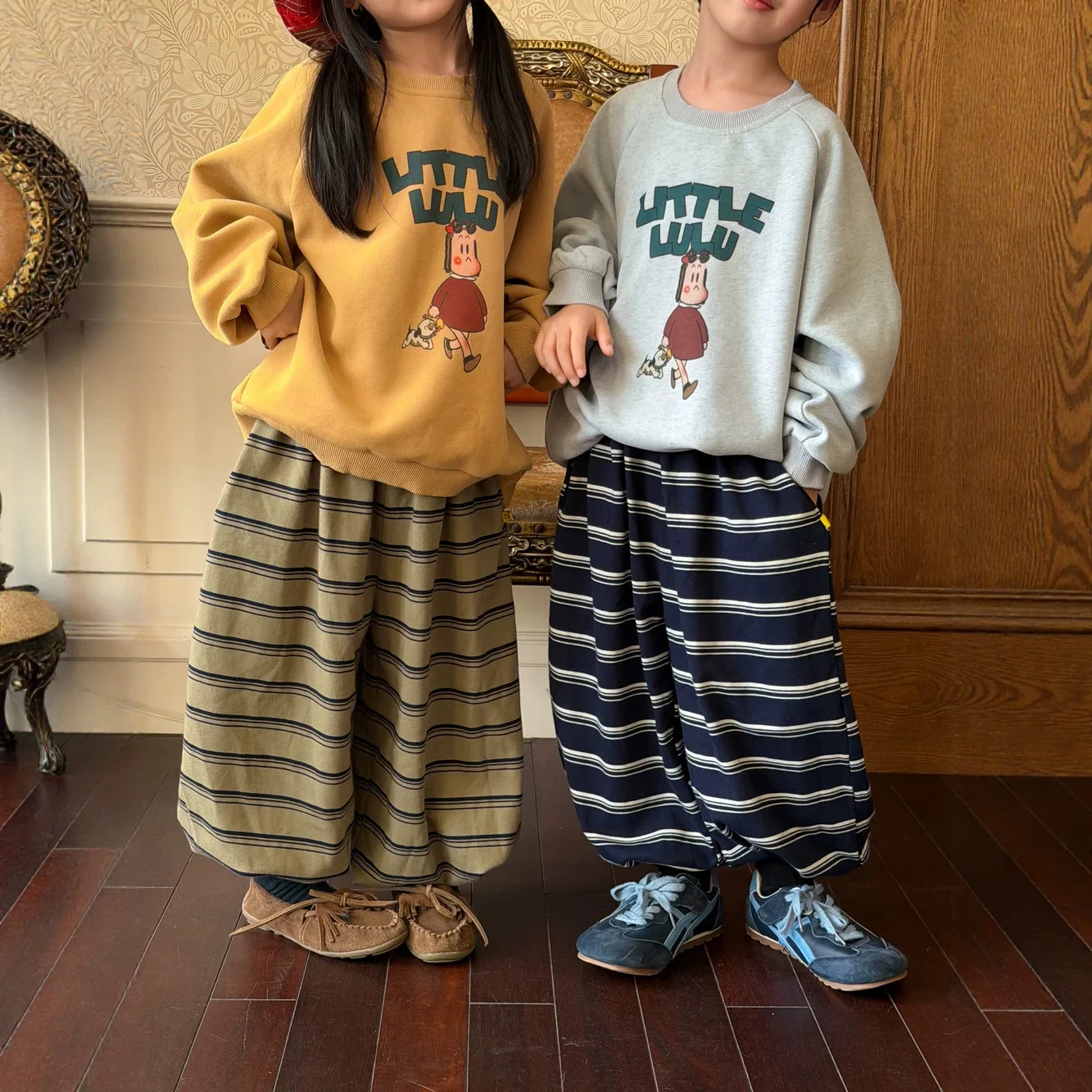 1423 Children's Trousers in Autumn 2026 Loose Striped Long Trousers for Boys and Girls 3-14Year Kid's Pants Bloomers