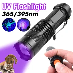 Mini lanterna LED UV, Tocha ultravioleta, Clipe portátil Zoomable, Luz Negra, Lâmpada de inspeção 395nm, Pet Ferramenta Detector de Mancha de Urina