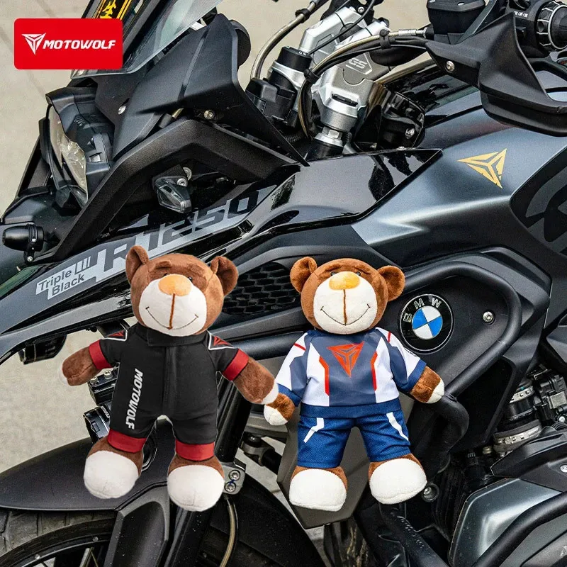 Cute Helmet Bear Plush Toy Motorcycle Scooter Electric Car Decor Accessories Soft Stuffed Doll Perfect Gift for BMW Riders items