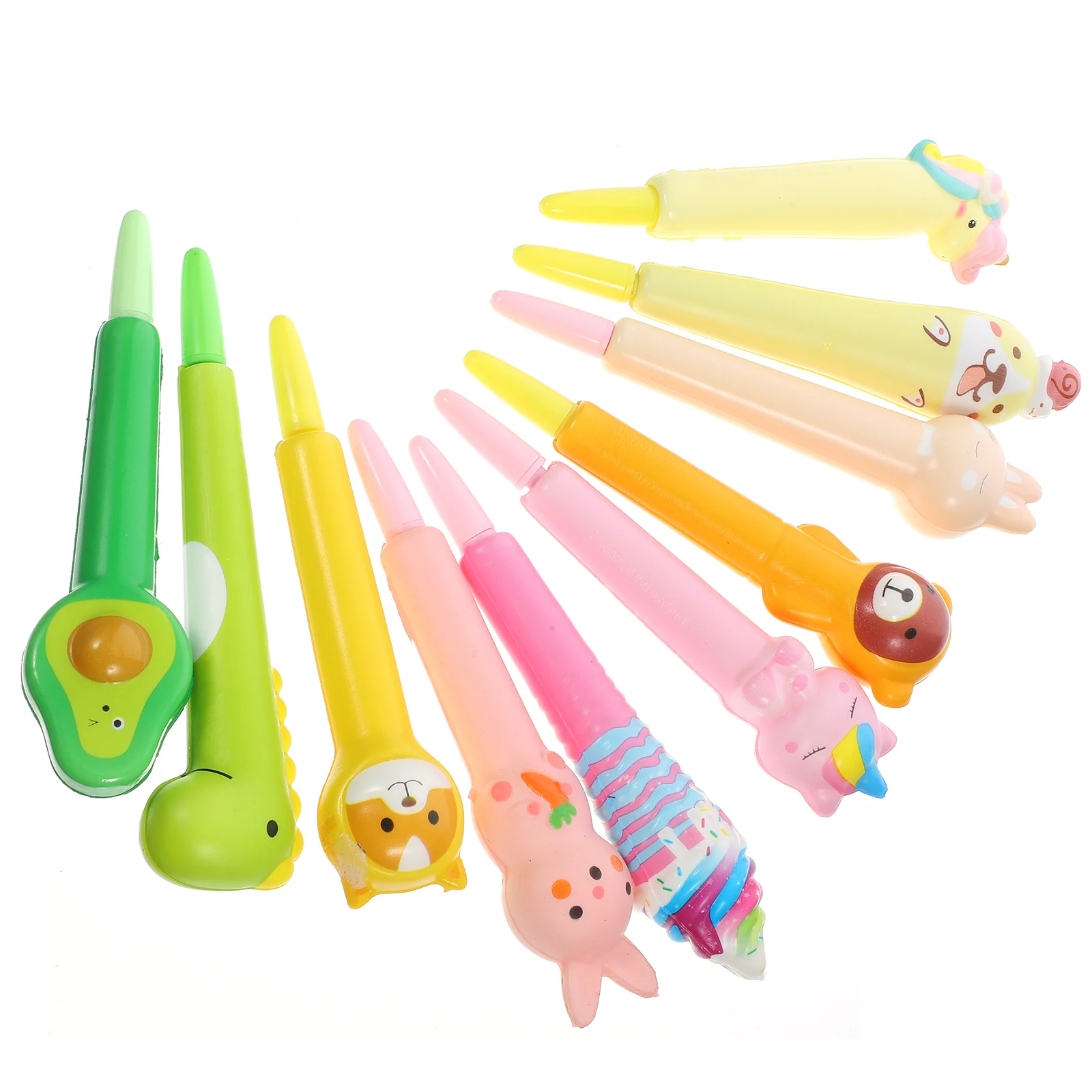 10Pcs Squeeze Gel Pens Cartoon Writing Pens Multi-function Student Pens Squeeze Pens (Mixed Style) multi-function pens