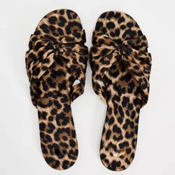Women's Sexy Slippers Summer Fashion Leopard Pleated Flat Shoes Mules Open Toe Sandals Slides Zapatos De Mujer Flip Flops