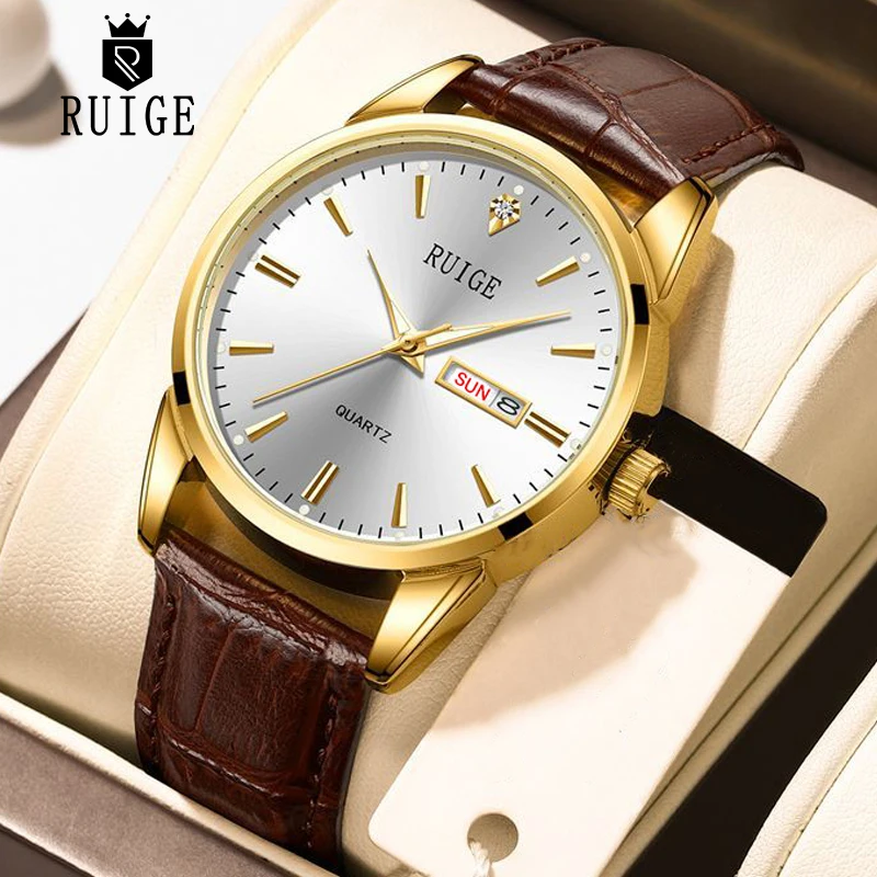 

RUIGE повседневные простые мужские часы, недельный календарь, мужской ночник, водонепроницаемые и универсальные мужские кварцевые часы