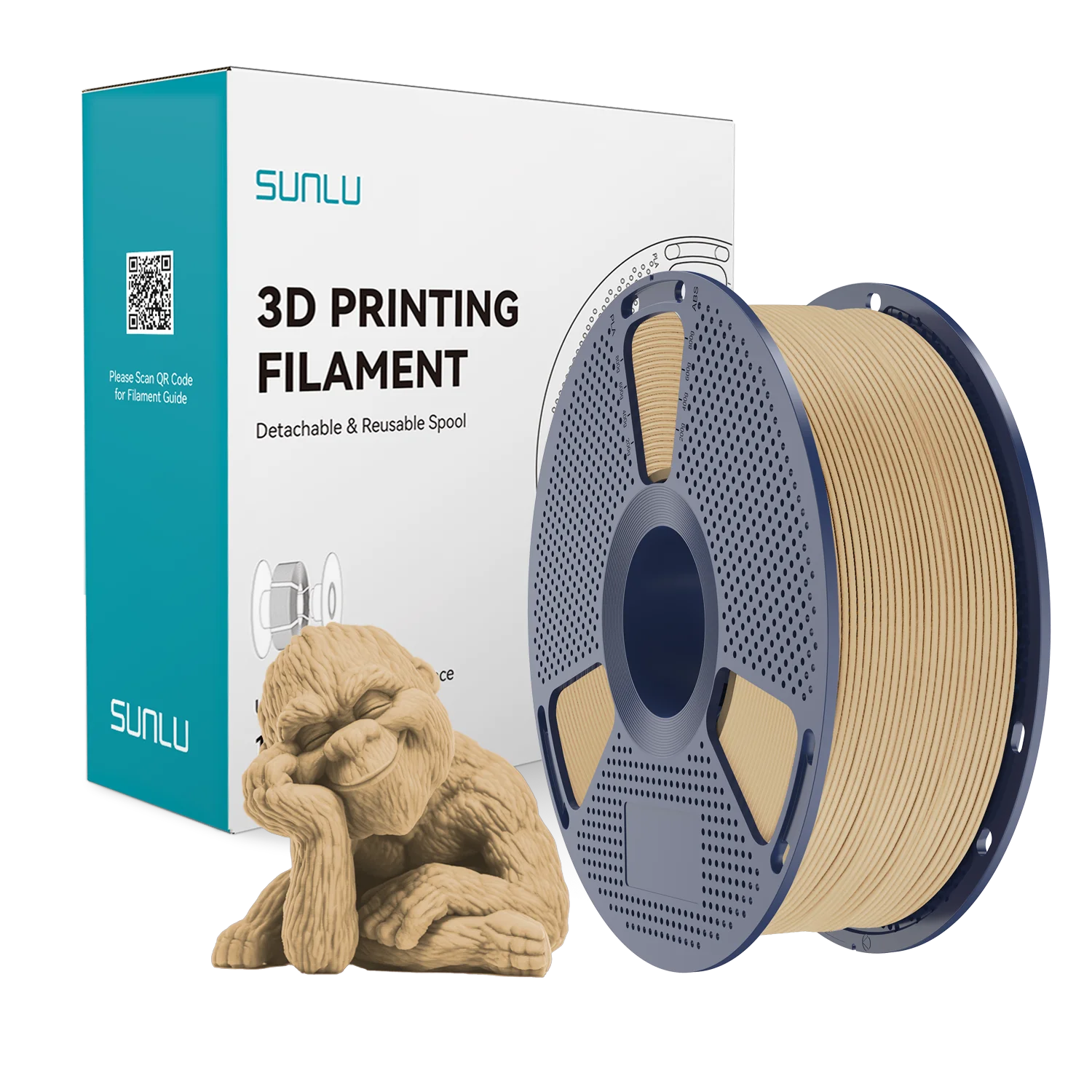 SUNLU Houten Filament met Meerdere Houtsoorten, PLA 3D-printerfilament, geen kromtrekken, geen draadvorming, 3D-filament