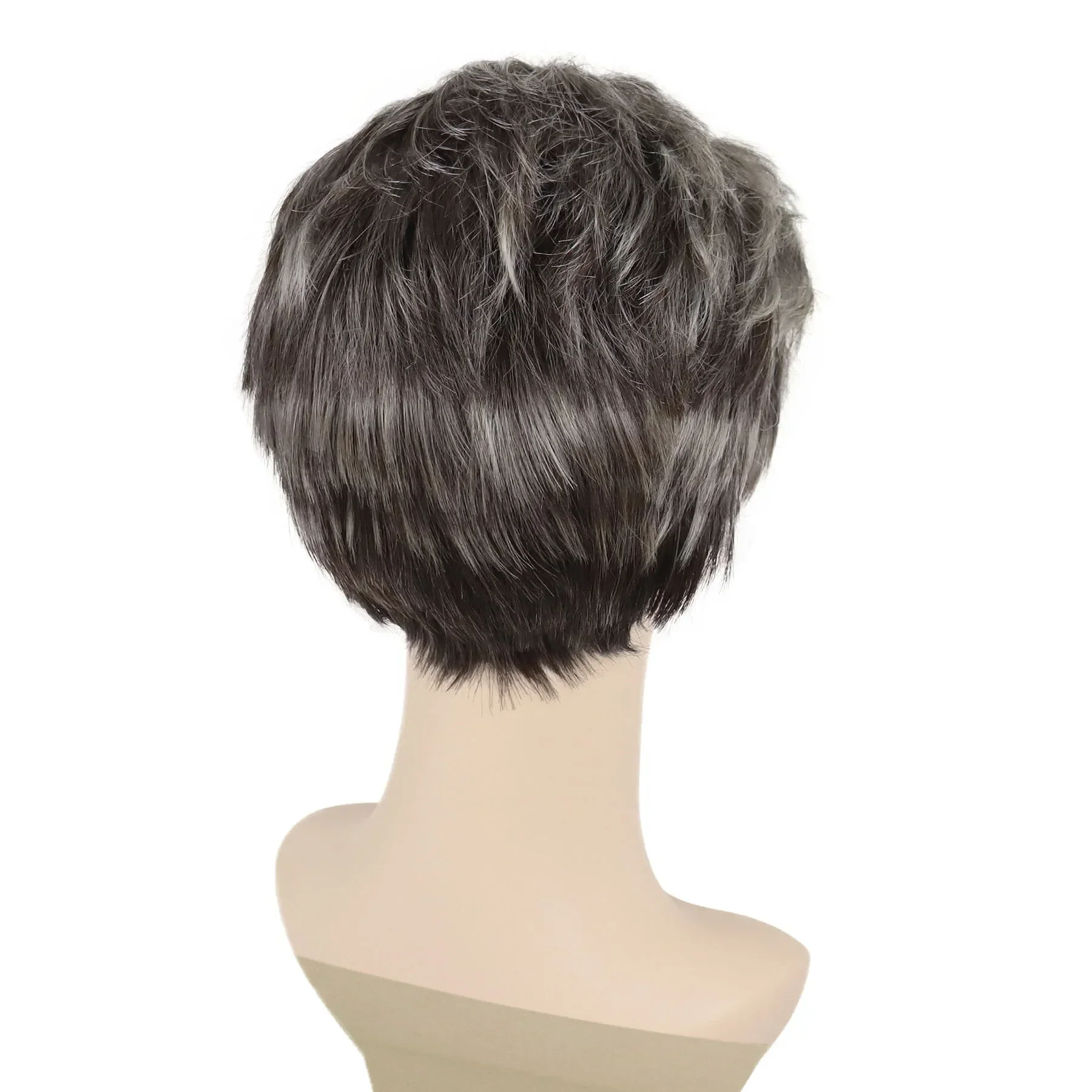 Mixed Grey Wigs for Women Synthetic Fiber Short Wig with Bangs Granny Wigs Natural Hairstyles Mommy Pixie Cuts Gray Hair Grandma image 5