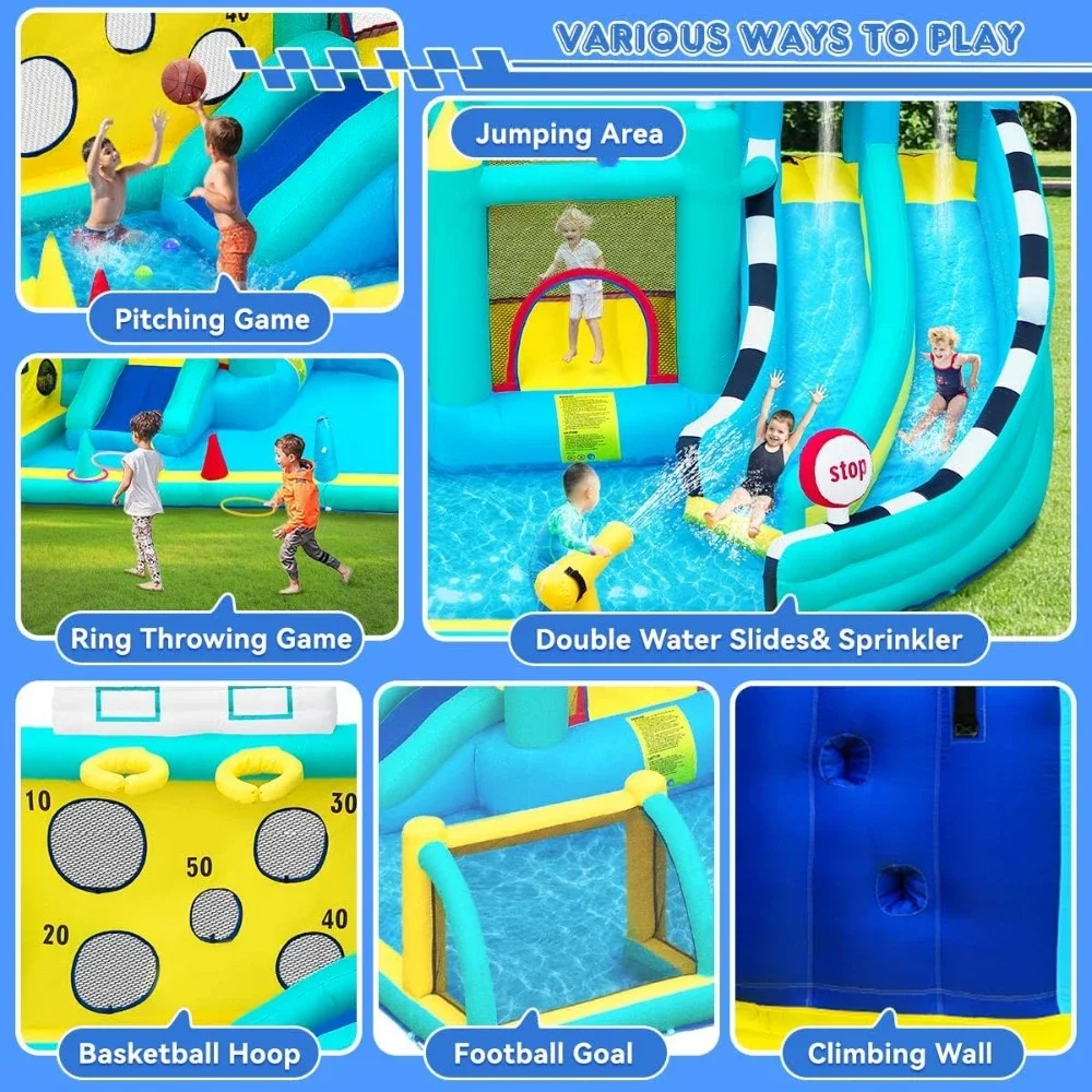 Надувной дом для прыжков с двойными водными горками и воздуходувкой, очень большой отказовный замок для детей, бассейна, прыжков, скалолазания