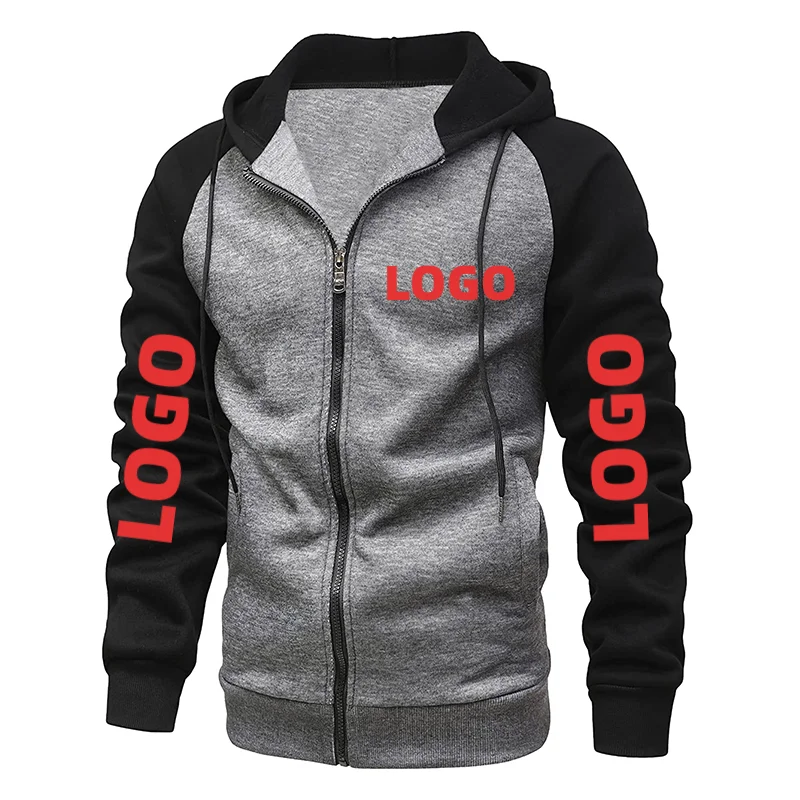 Custom LOGO Men\'s Sweatshirts Patchwork Brand Hooded Zipper Long Sleeve Spring Autumn Fleece Casual Streetwear Male Cardigan 3XL