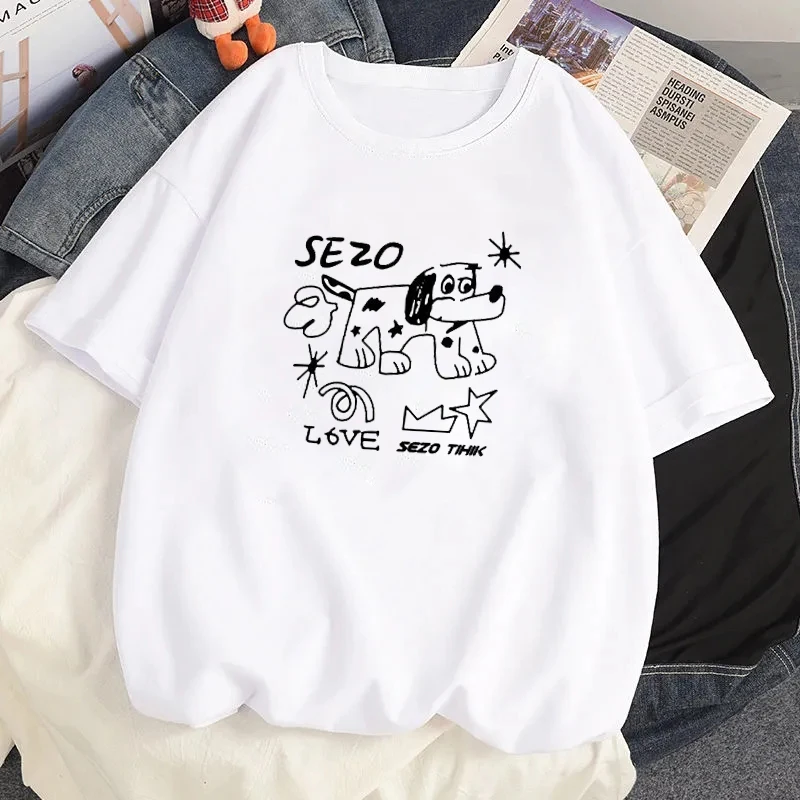 T-shirts Women Tops Japanese Y2k Preppy Style Funny Kittens Puppy Print Korean Fashion Tees Kawaii Cat Dog Graphic Streetwear