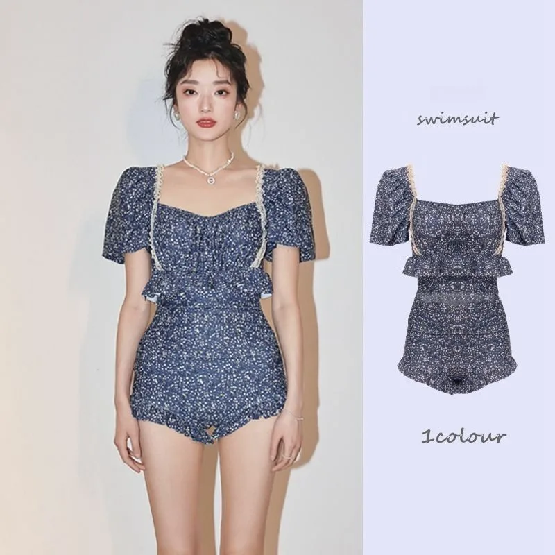 

Swimsuit for Women with Pure Desire High-end Feeling Japanese Sexy Backless Floral Style Gathered Skirt Style One-piece Swimsuit