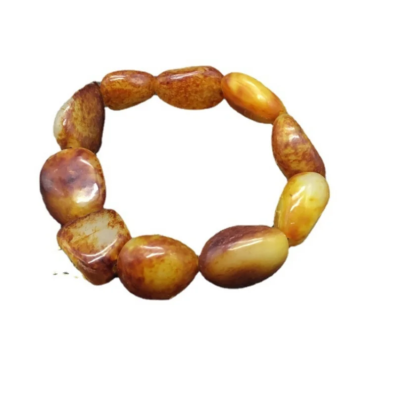 

Hotan bracelet with natural stone , green and white jade beads
