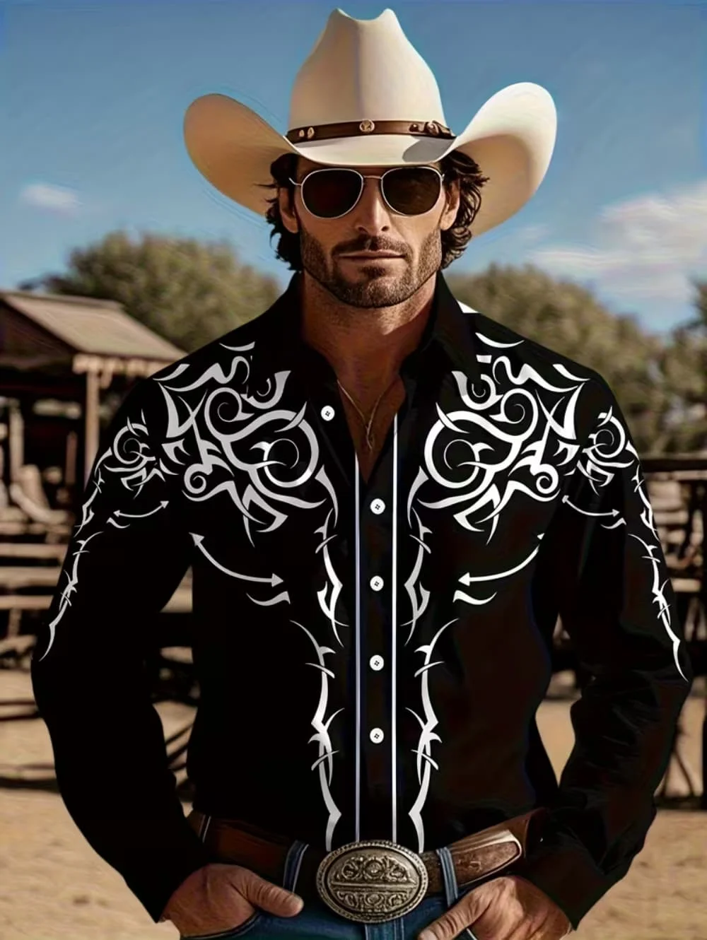 

Men's Vintage 3D Printed Western Cowboy Shirt Long Sleeve Shirt Street Fashion Classic Shirt New Men's Tribal Pattern Shirts Top