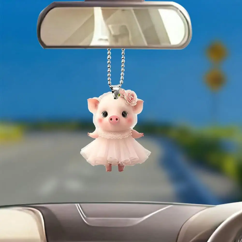 Acrylic Cartoon Pig Hanging Decoration with Bead Chain Car Mirror Ornament Keychain Backpack Animal Pendant Birthday Gift