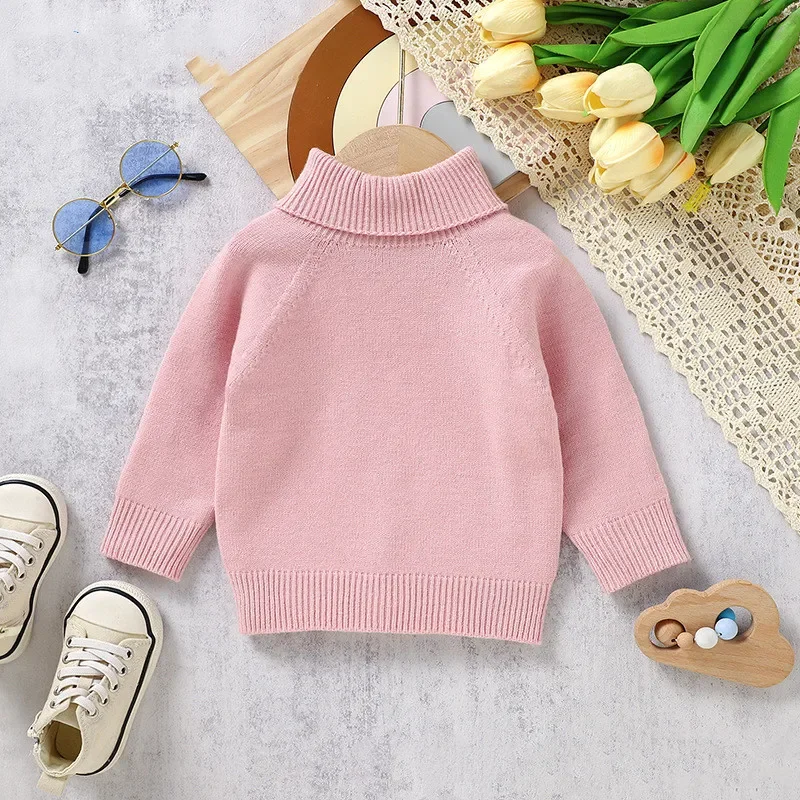 Pull à col roulé pour garçons et filles, vêtements chauds pour enfants, pulls en tricot solide, pulls doux, t-shirt en Y, automne, hiver, nouveau, 2024