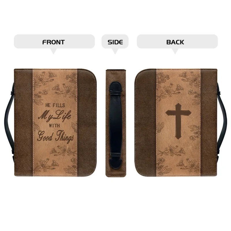 Er füllt mein Leben mit guten Dingen personal isierte Druck Kirche Bibel Cover Fall Pu Handtasche Studien buch heilige Aufbewahrung boxen für Frauen