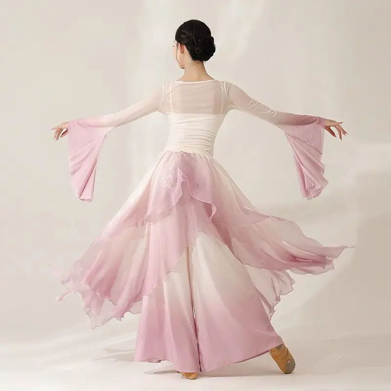 Klassische Tänzer Performance Kostüme Frauen üben Tanz kleidung Schmetterling Form chinesischen Stil Volkstanz rosa & grün Kleid