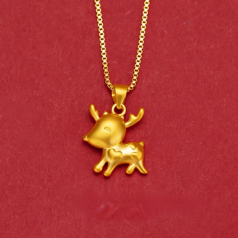 

24K Orginal Gold Color Love Deer Pendant Necklace for Women Pure 999 Color Chain Necklace Chain Wedding Fine Jewelry Gifts