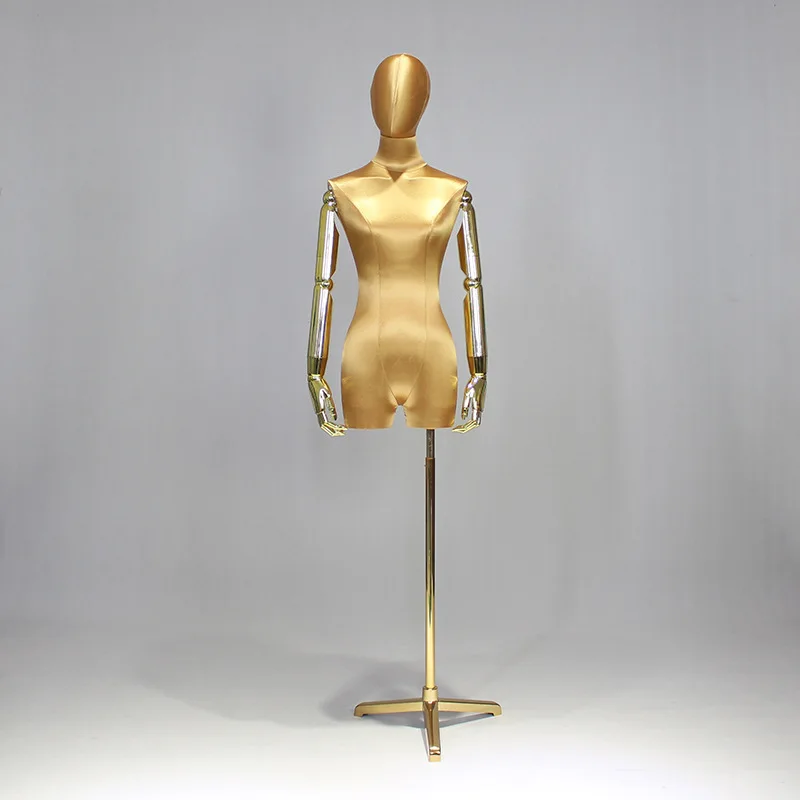 Stof Cover Vrouwelijke Helft Lichaam Mannequin Torso Metalen Basis Met Plated Arm Voor Kleding Display Verstelbare Rack