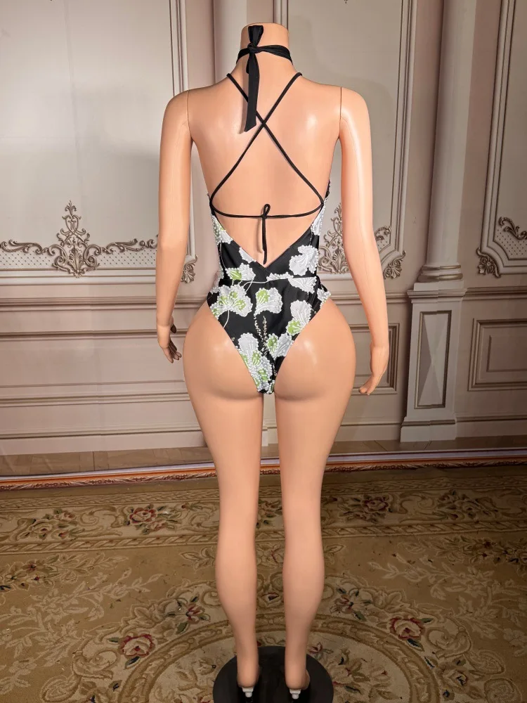 New Style Sexy Snakeskin Deep V-neck Suspender Hollow Out One Piece Bikinis Women Swimwear & Beachwear Custom Ladies Swimsuit