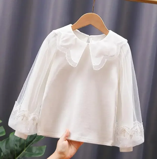 2024 Children Clothes Shirt Girl Spring Autumn Long Sleeve Top Kids Boutique  White Clothes