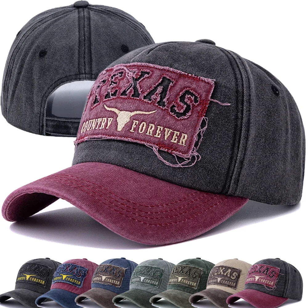 Unisex gewaschene Baumwolle Kappe Vintage Baseball Caps TEXAS Brief Stickerei Casual Outdoor Sport Papa Hut für Männer Frauen