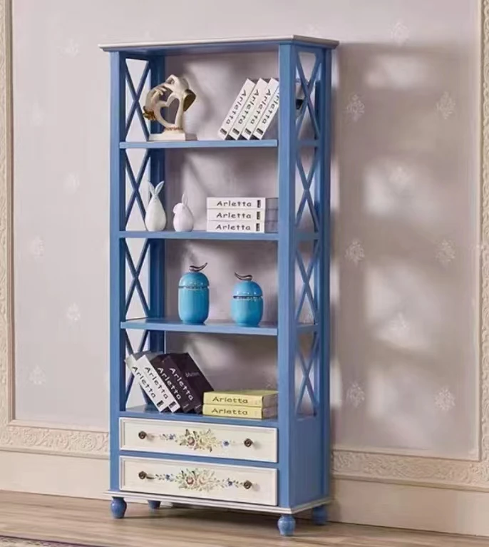 رف كتب من الخشب الصلب المطلي باللون الأمريكي، خزانة عرض تخزين قائمة على الأرض، خزانة دراسة متعددة الطبقات