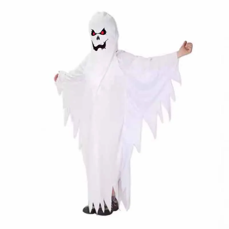 Bambino Ragazzo Ragazza Spaventoso Fantasma Bianco Mantello di Halloween Festa per bambini Vestito operato Mantello horror Costume cosplay Mantello di carnevale in maschera