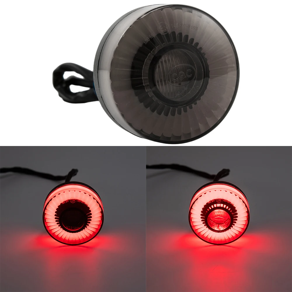 Motorcycle Round Taillight Rear Stop Lamp High Low Red Light Cafe Racer Chopper Bobber ATV UTV Brake 12V 3Wires Smoked