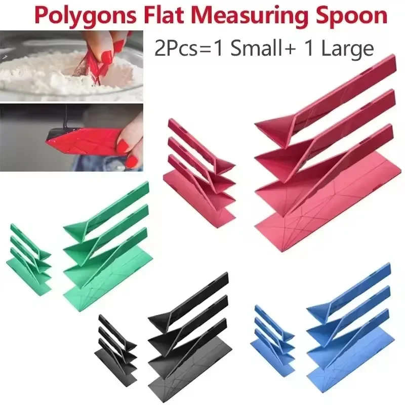 2Pcs/Set Polygons Flat 3-in-1 Measuring Spoons Adjustable Dosing Utensils Baking Accessories Protein Powder Home Kitchen Tools