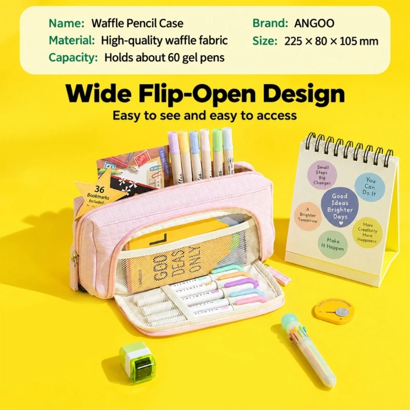 Multi Compartment Pencil Case with Visible Interior Pocket and Sectioned Storage for School, Office, Drawing, and K1KF