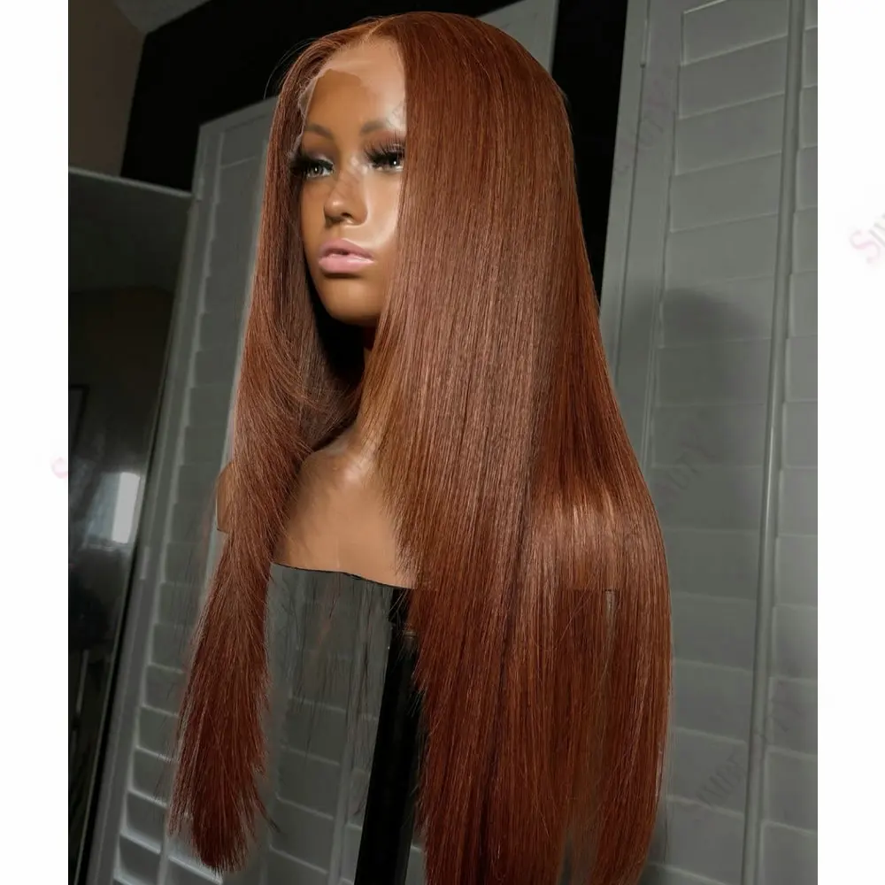 

Reddish Brown 13x6 Lace Front wig Human Hair Long Silk Straight For Women Middle Part Glueless Pre Plucked 360 Lace Front Wig