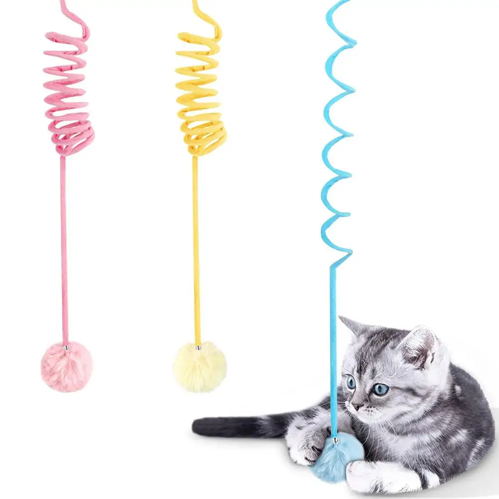 Pet Cat Plush Toy With Suction Cup Adjustable Stretchable Hanging Spring With Bell Interactive Toy For Indoor Cats Accessories