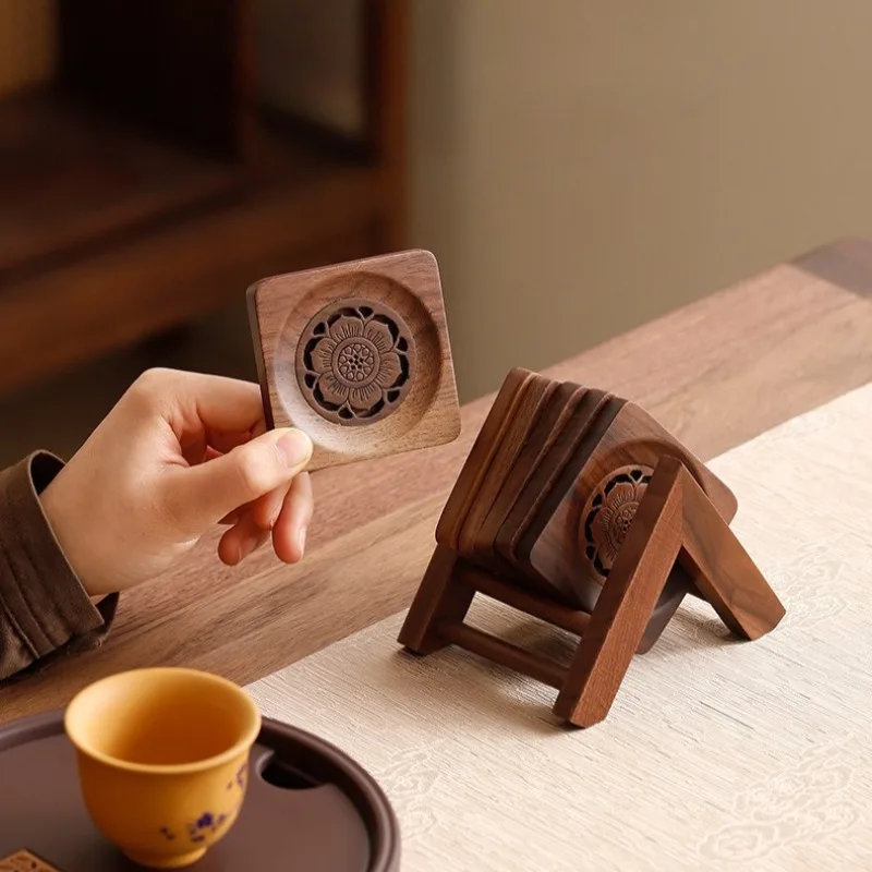 Natural Walnut Wood Coaster Set Heat Resistant Tea Mat Creative Tea Tray Tea Accessories Rustic Cup Holder Kitchen Home Decor