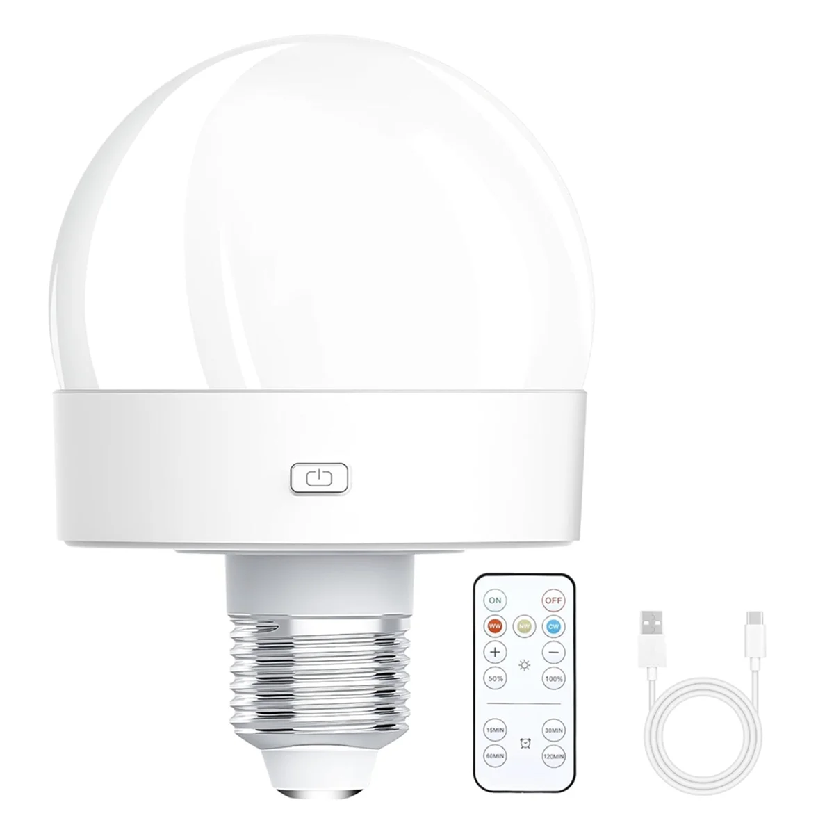 Rechargeable Battery Operated Light Bulbs, 300LM E26 Screw in Light Bulb for Lamps with Remote Control Dimmable&Timer