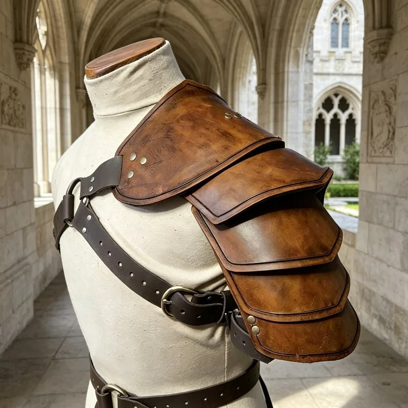 Renaissance Pauldron Studded Leather Rivet Detail Adjustable Straps Scratch Resistant Durable For Stage Acting Fair