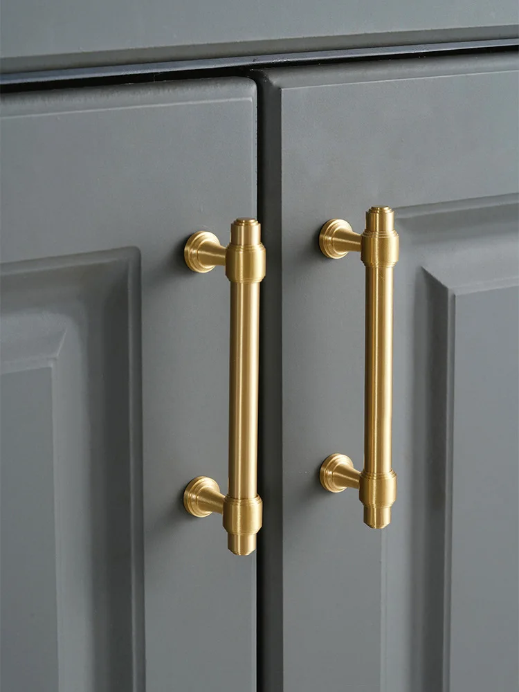 TBayce Brass Handle for Cabinet Satin Gold Drawer Knobs Cabinet Pull Bar Wardrobe Handles Furniture Brass Hardware Door Handle