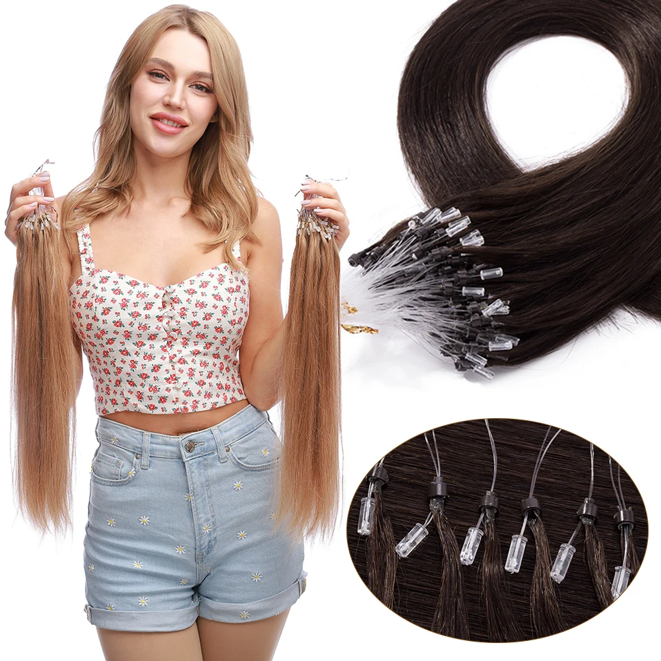 S-noilite Micro Loop Hair Extensions Human Hair Micro Link 0.5g/strand Micro Ring 100pcs Keratin Capsule Straight Natural Hair