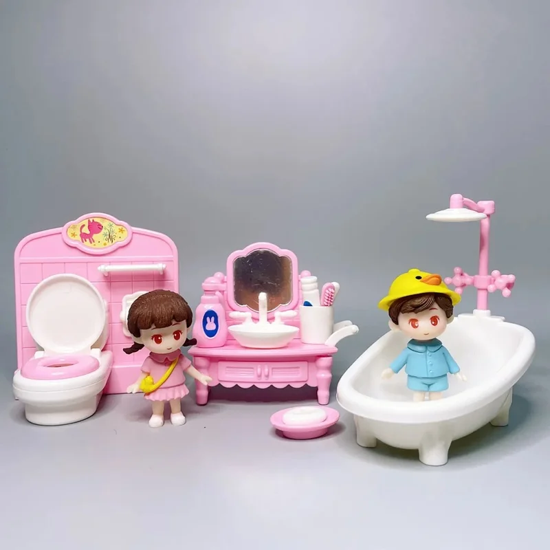 가구 미니어처 장면 역할 놀이 장난감 욕실 모델 욕조 샤워기 및 세면대 포함