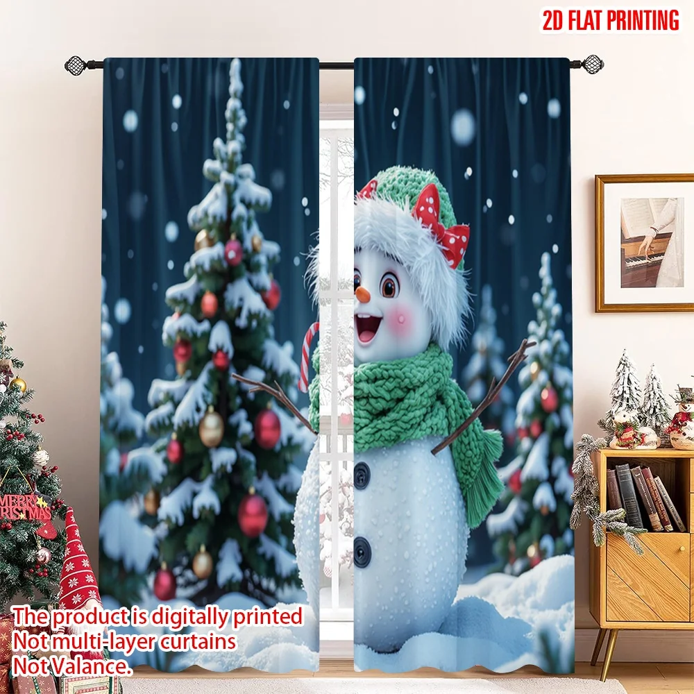 

2pcs 2D flat printing Christmas Party Curtain Cute Snowman Christmas Ornaments Polyester Fabric Without Electricity Spring